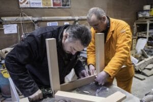 Veterans constructing tables